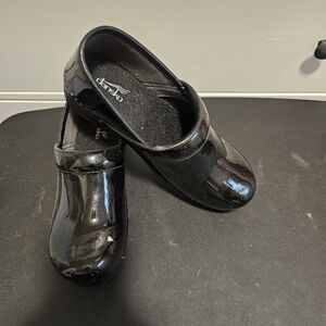 Dansko Black Patent Leather Mules